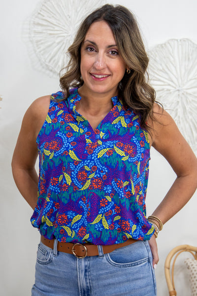 Royal with Orange Floral Lizzy Tank Top