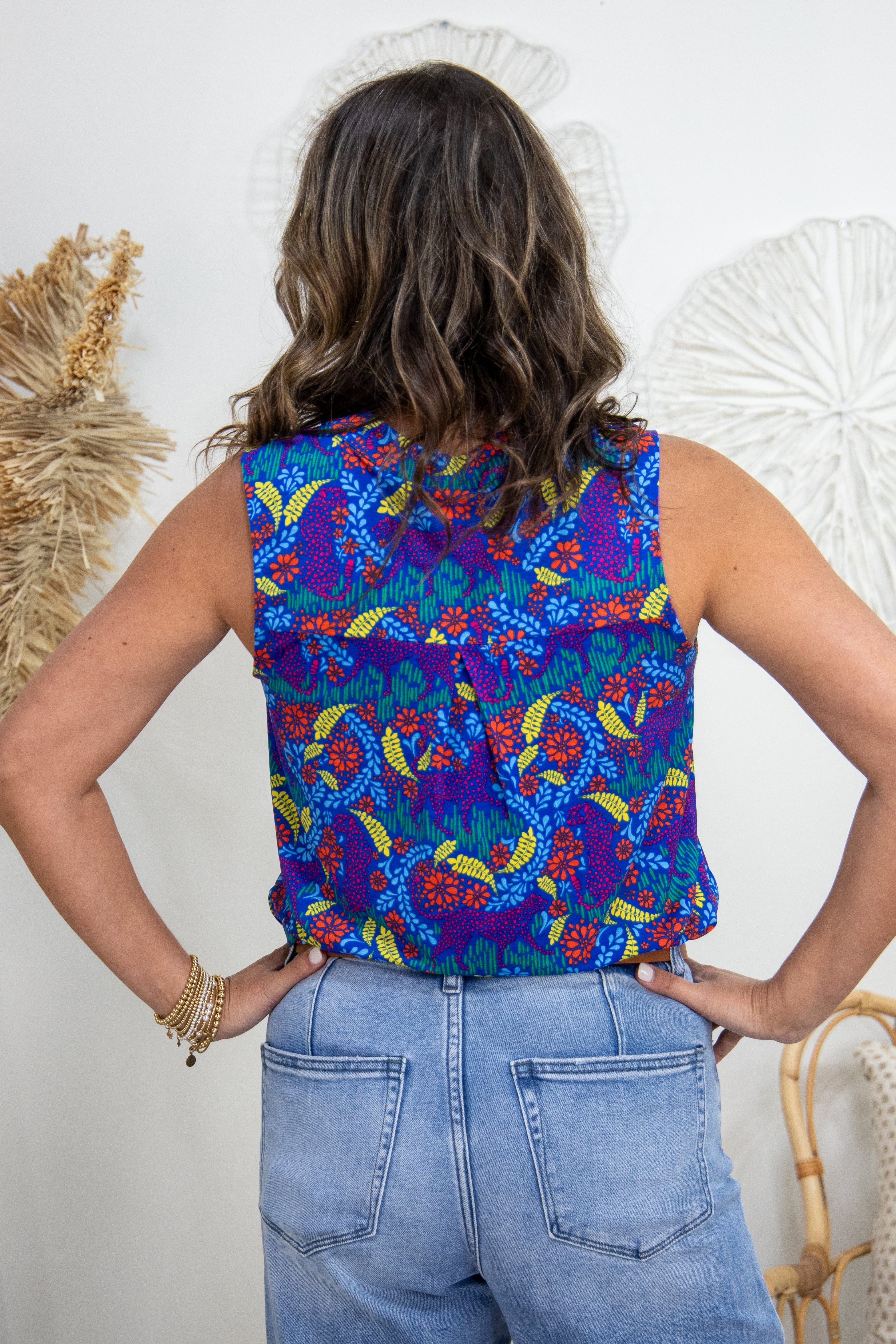 Royal with Orange Floral Lizzy Tank Top back