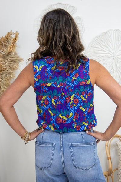 Royal with Orange Floral Lizzy Tank Top back