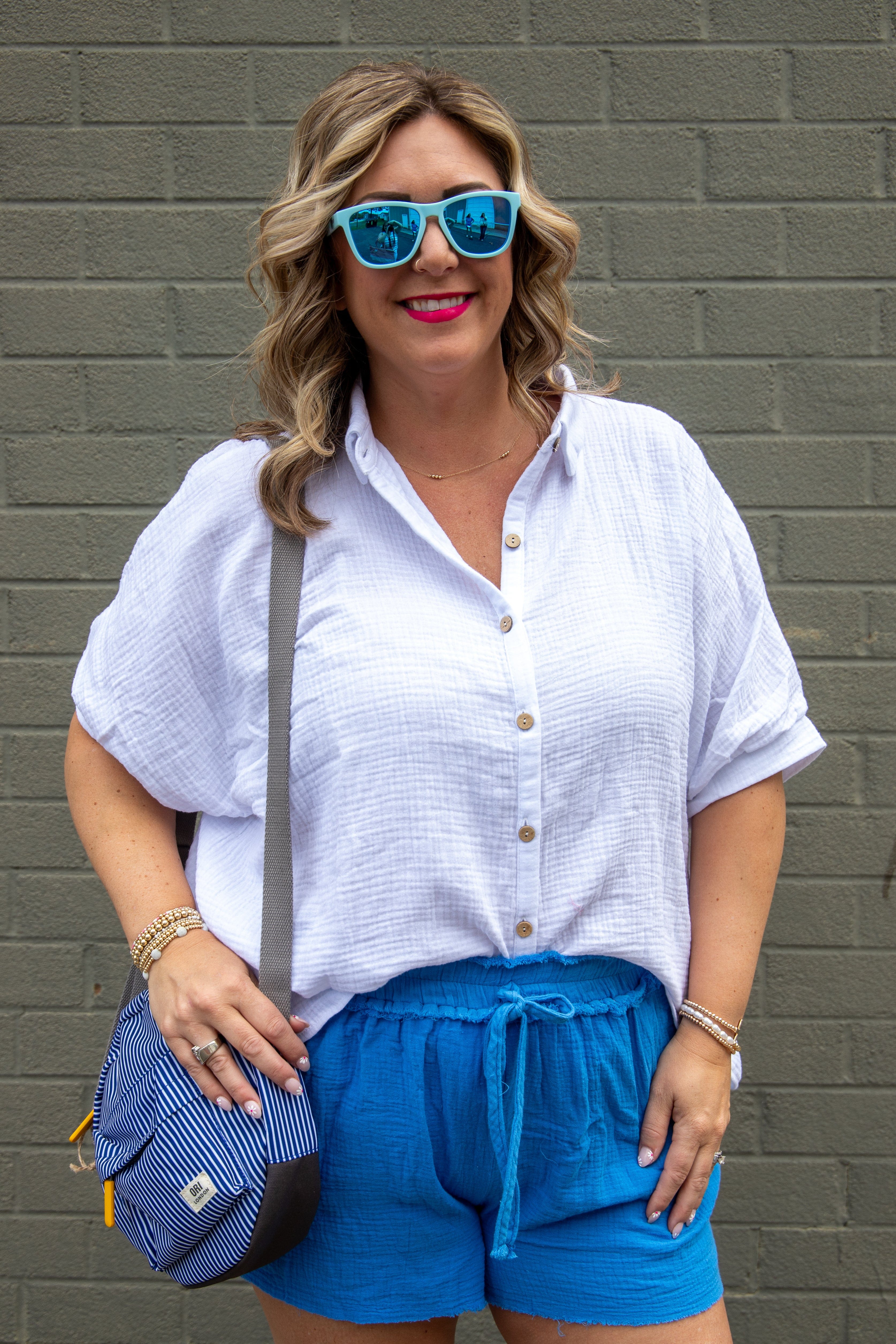 White Gauze Button Up Top 3/4 Sleeve