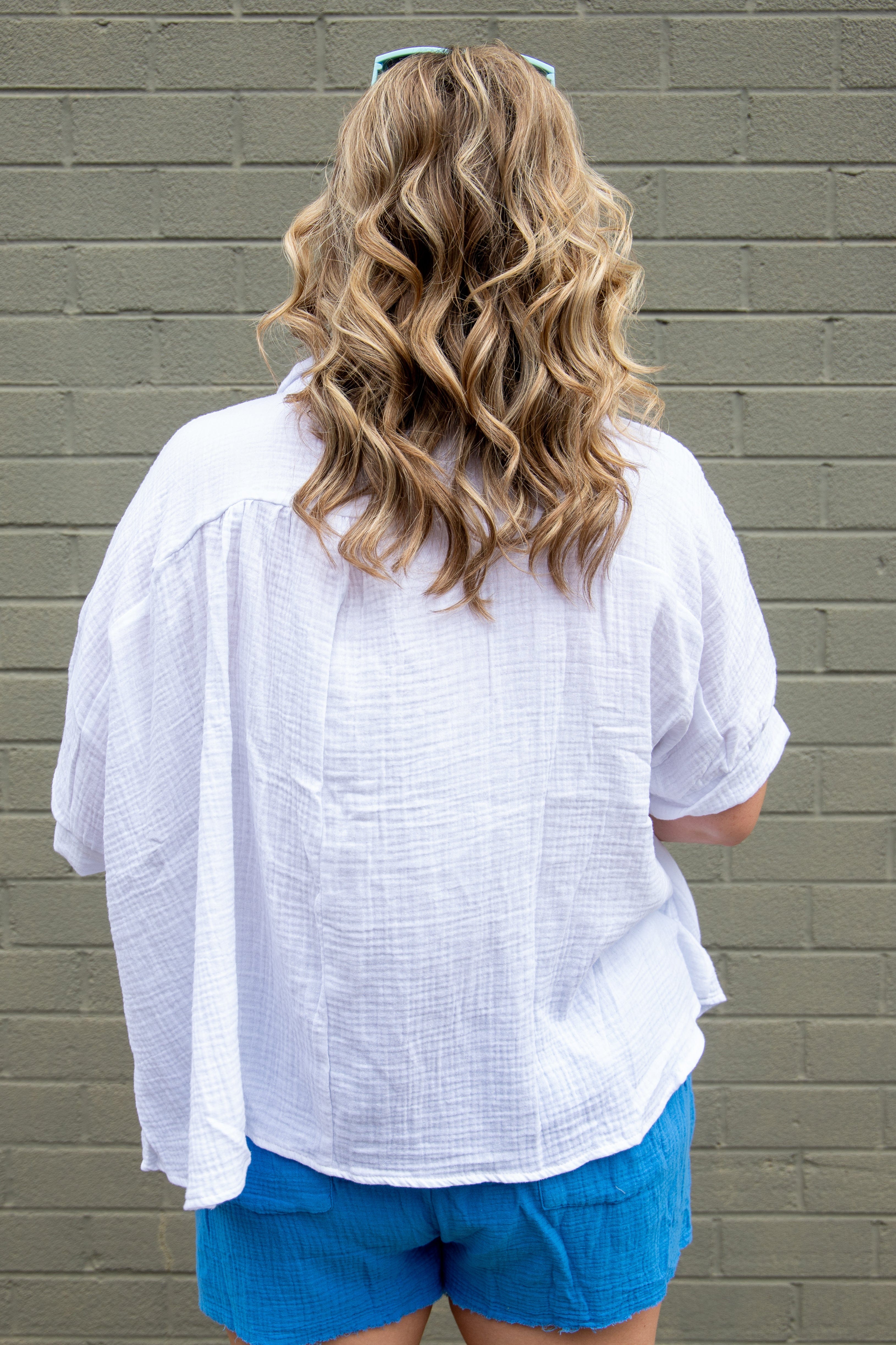 White Gauze Button Up Top 3/4 Sleeve back