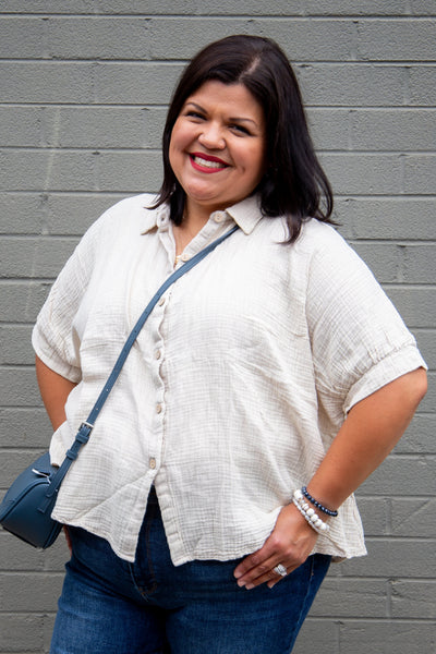 Sand Beige Gauze Button Down Top