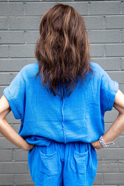 Ocean Gauze Frayed Hem Top back