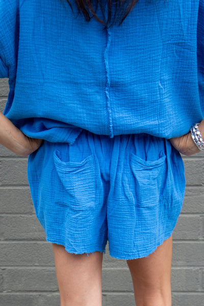 Ocean Gauze Frayed Hem Shorts back