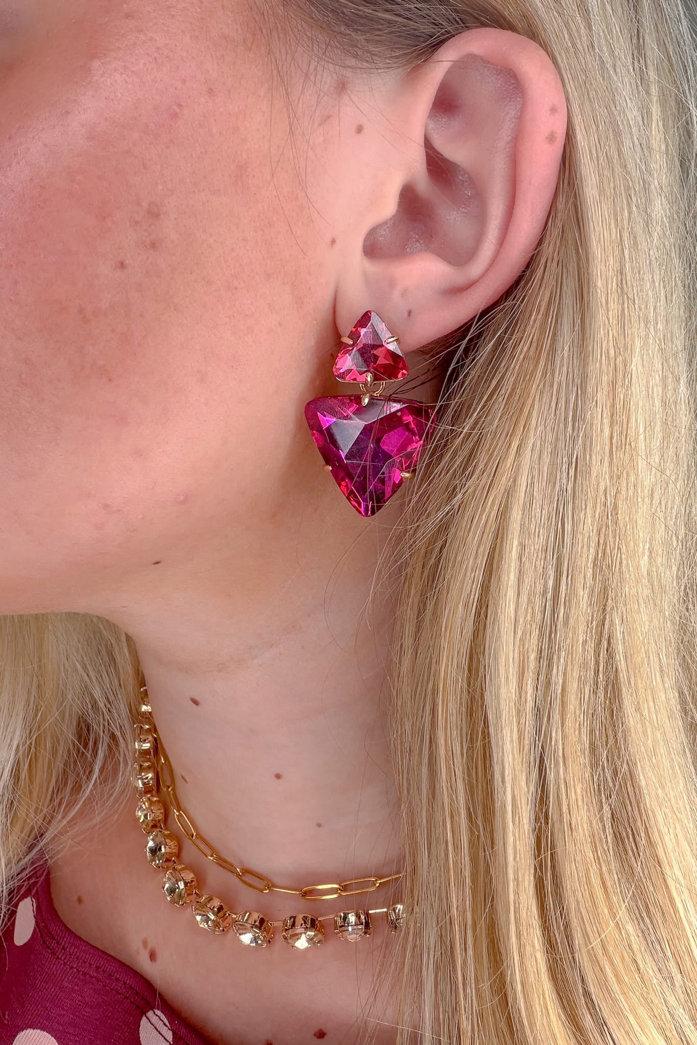 Fuchsia Triangle Gem Earring Styled