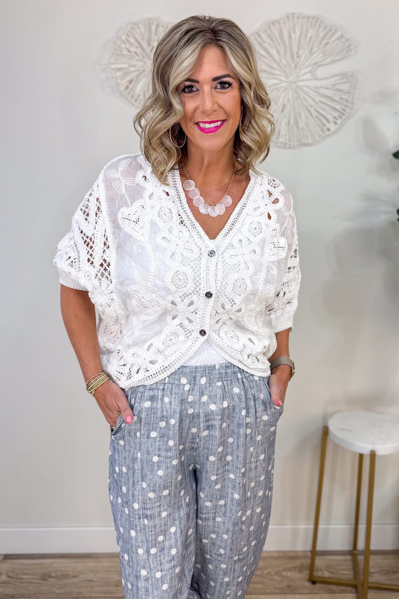 Off White Crochet Cardigan