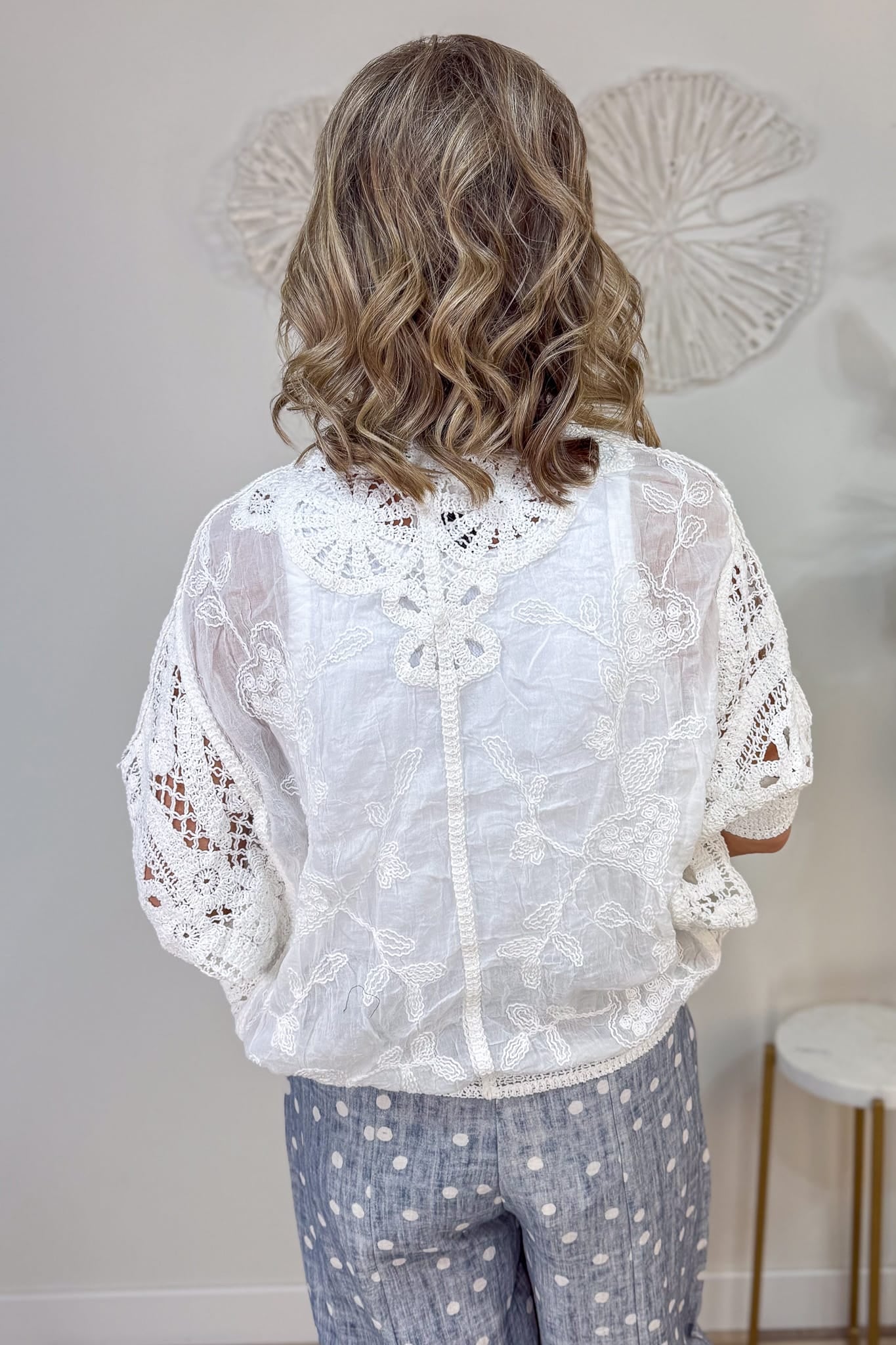 Off White Crochet Cardigan Back