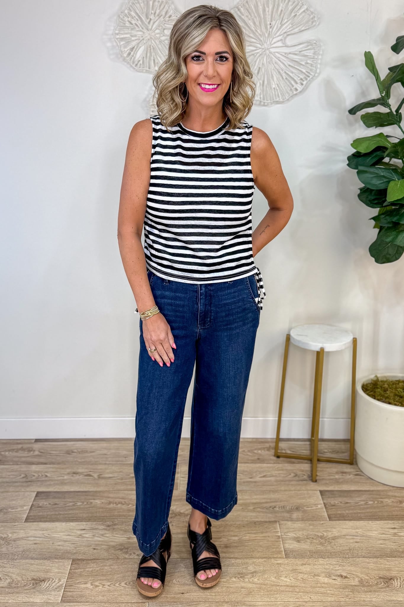 Dark High Waist Ankle Wide Trouser Styled