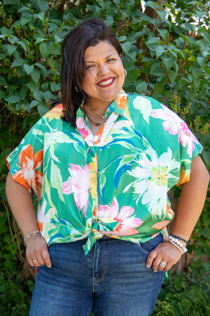 Sage Floral Sheen Blouse