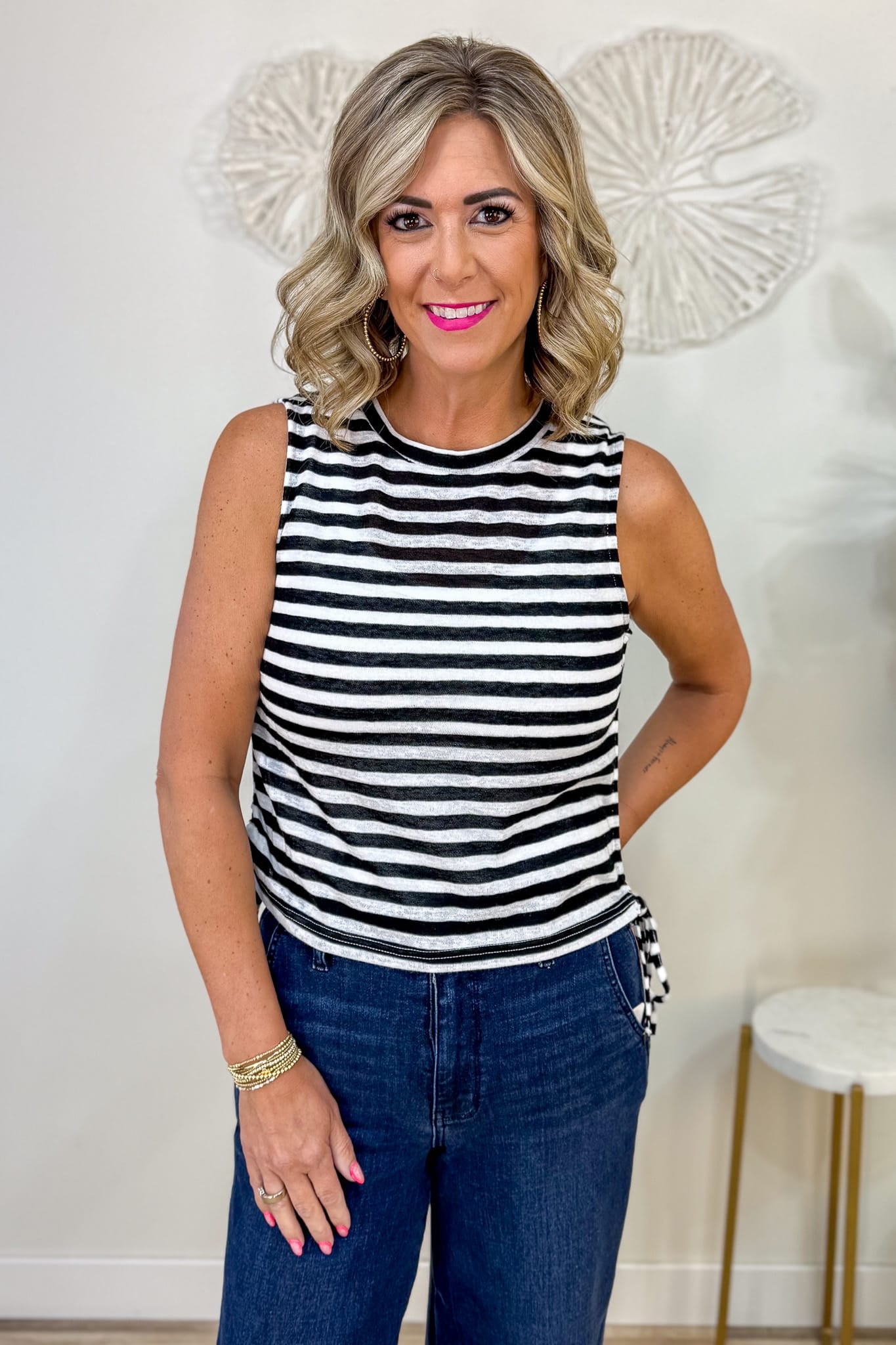 Black Stripe Ruched Top