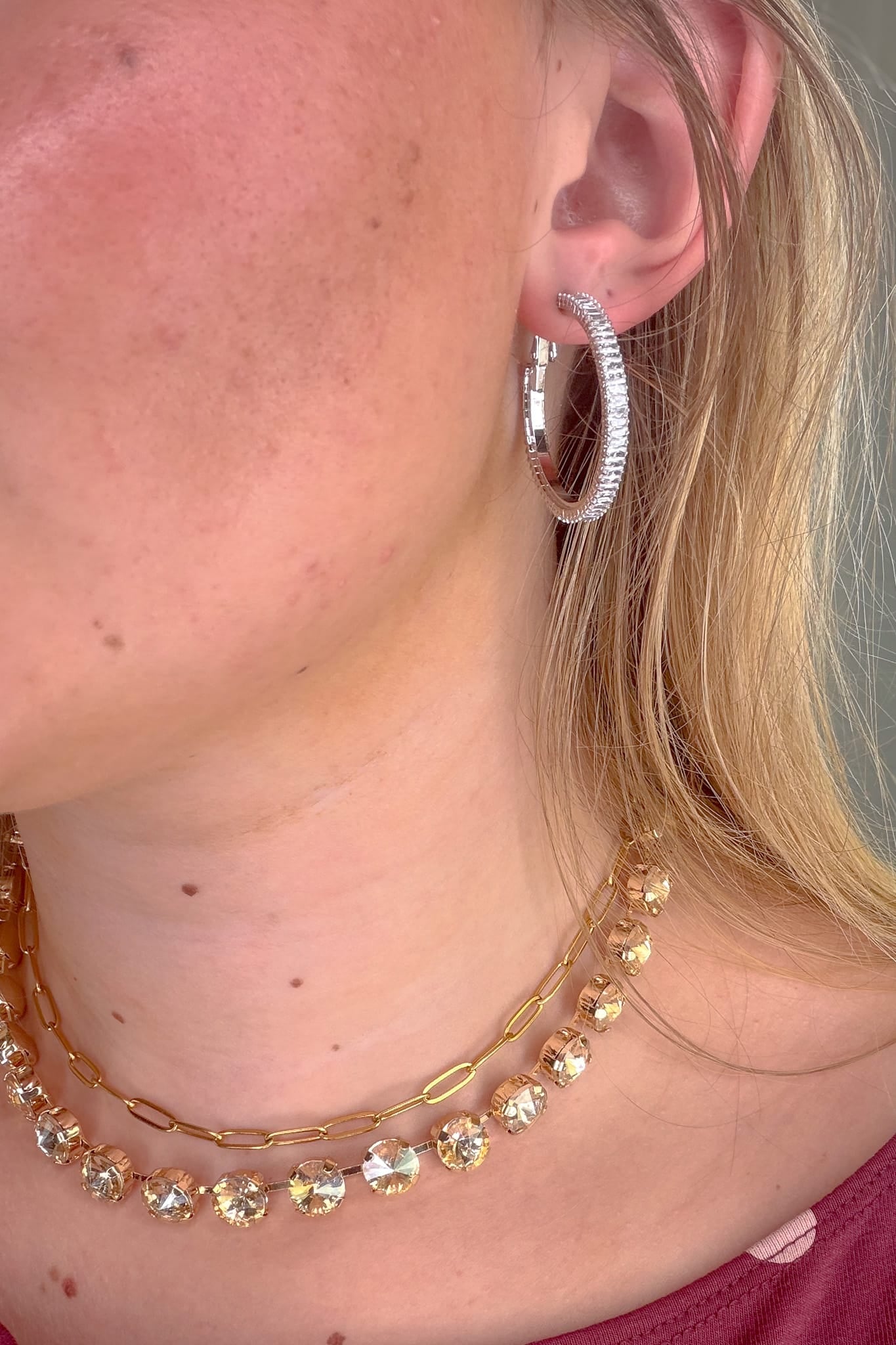 Crystal Silver Hoop Earring Styled