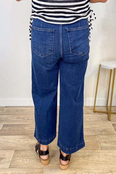Dark High Waist Ankle Wide Trouser back