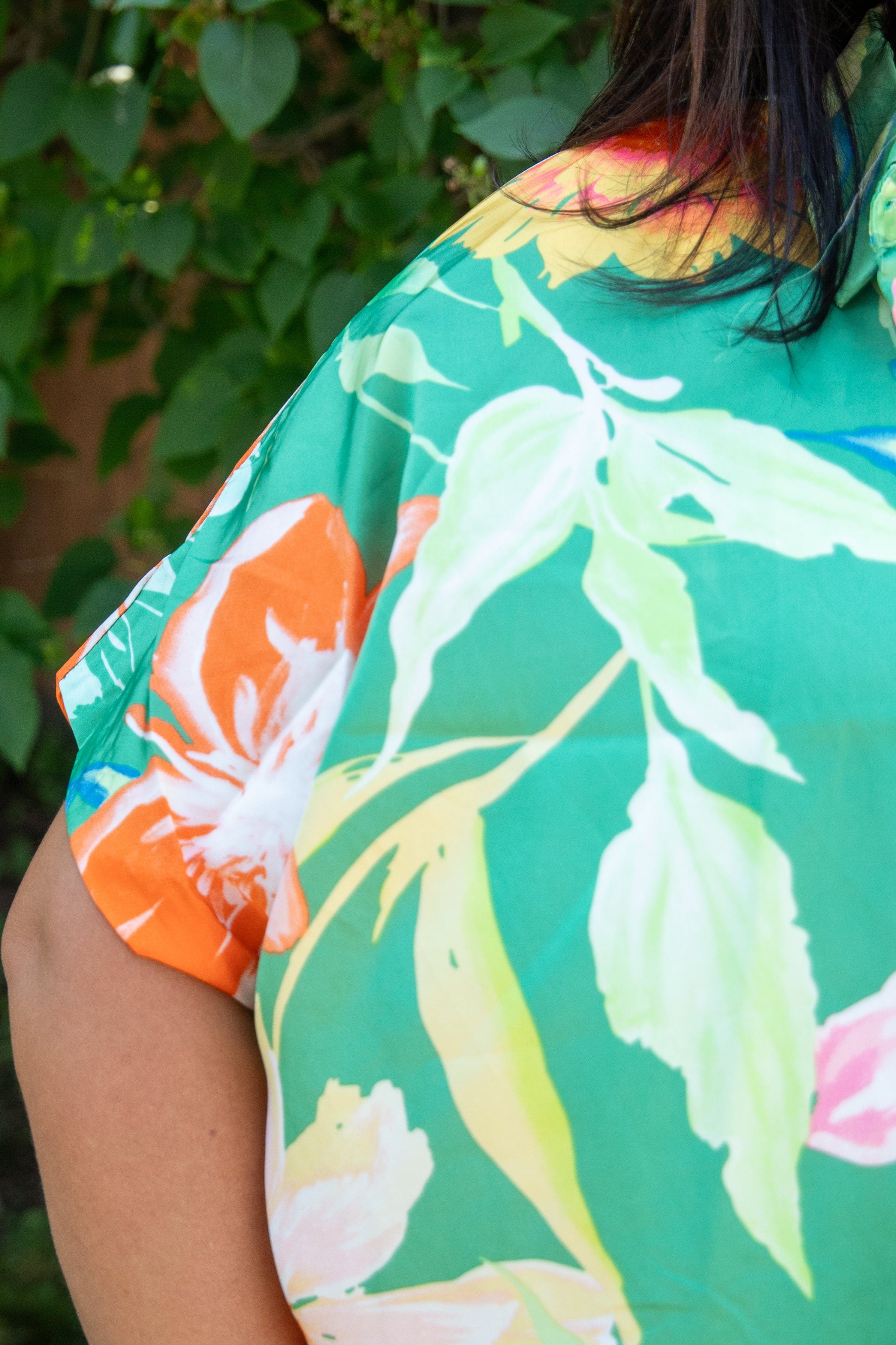 Sage Floral Sheen Blouse detail up close