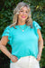 Turquoise Scalloped Lace Sleeve Top