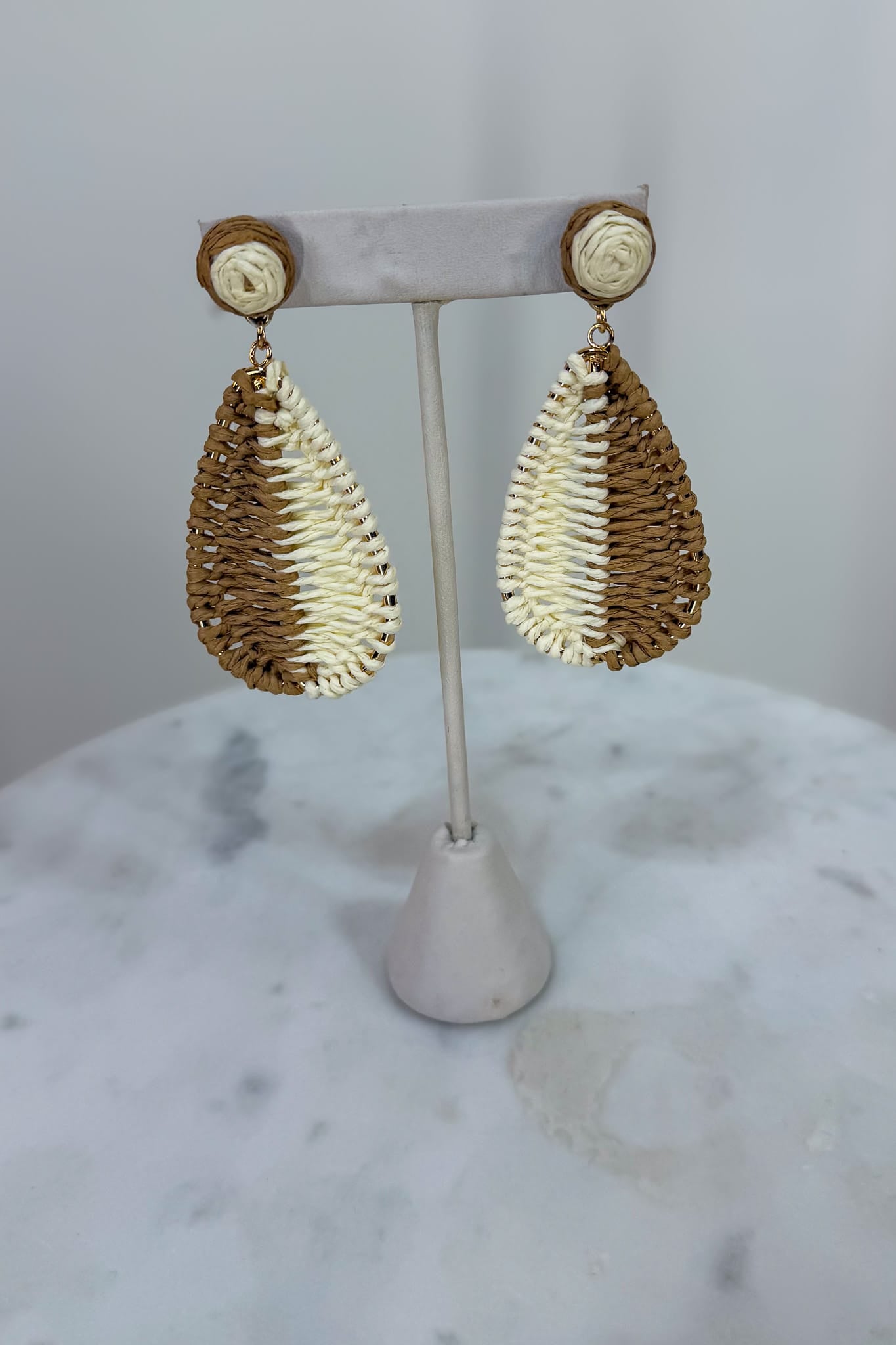 Beige & Cream Rafia Teardrop Earring