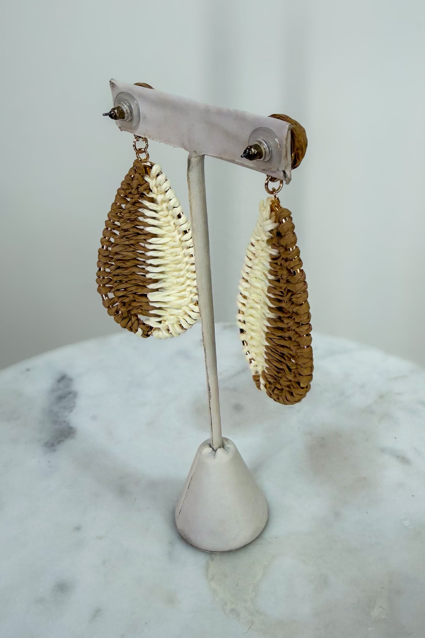 Beige & Cream Rafia Teardrop Earring Back