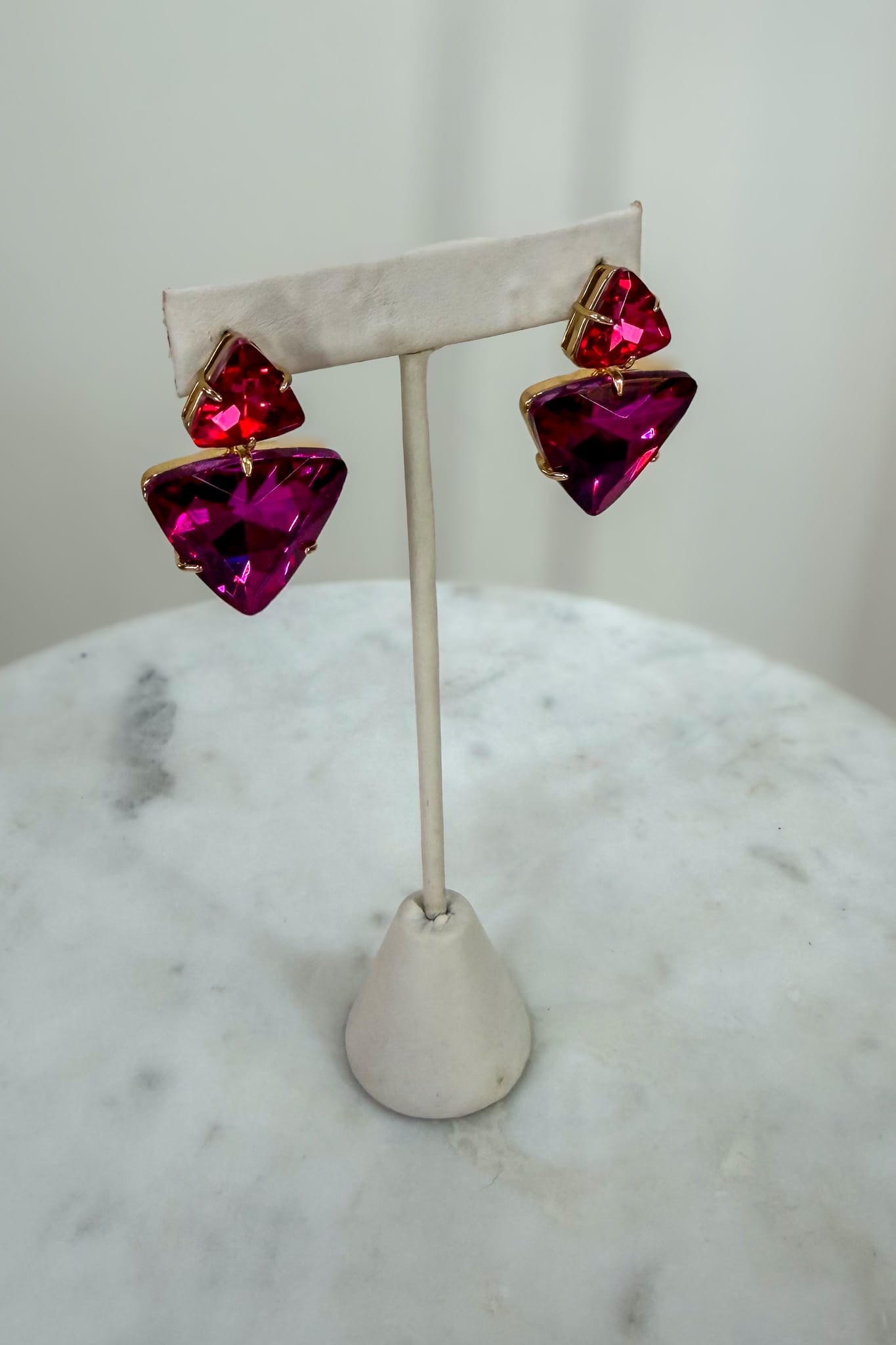 Fuchsia Triangle Gem Earring