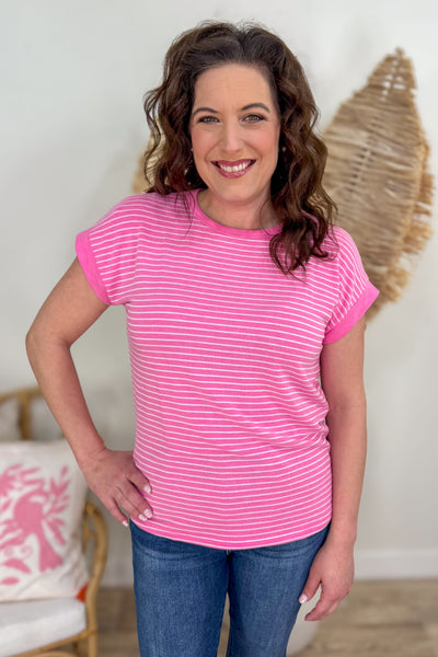 Pink Terry Striped Top