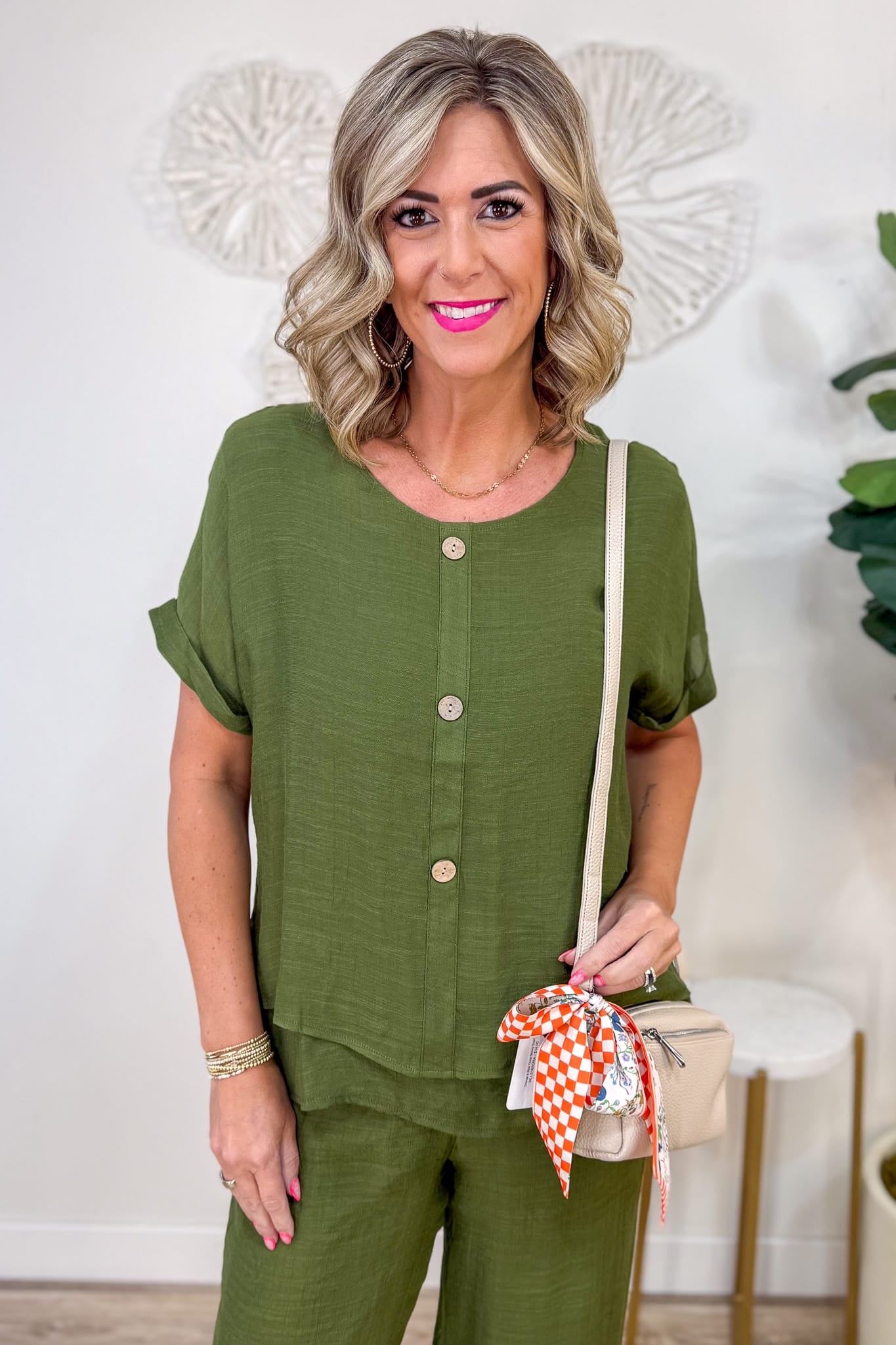 Olive Button Detail Top