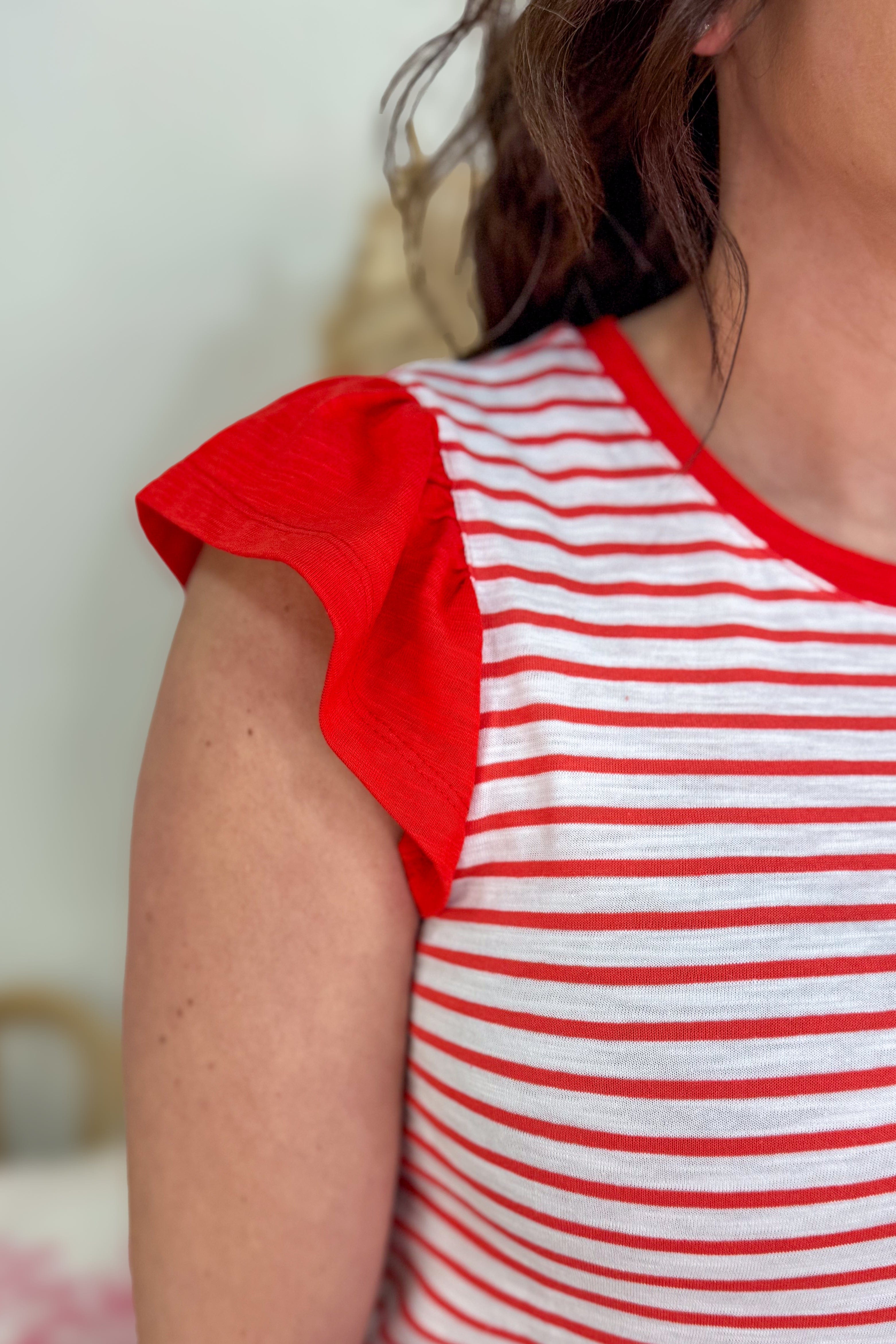 Red Stripe Ruffle Sleeve Top detail