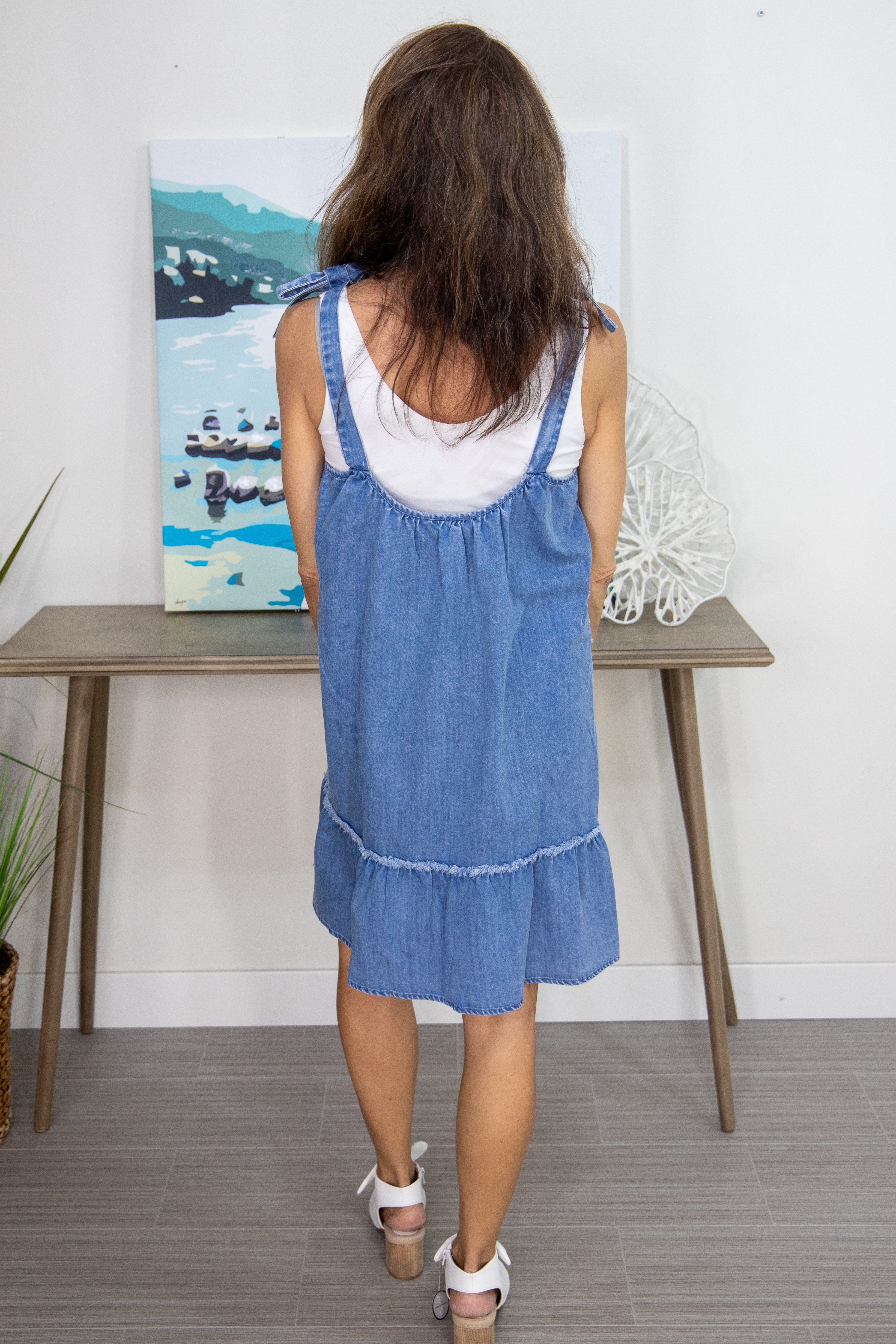 Denim Tie Shoulder Dress back