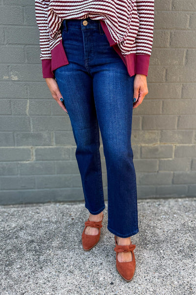 Dark Wash Mid Rise Ankle Straight Denim