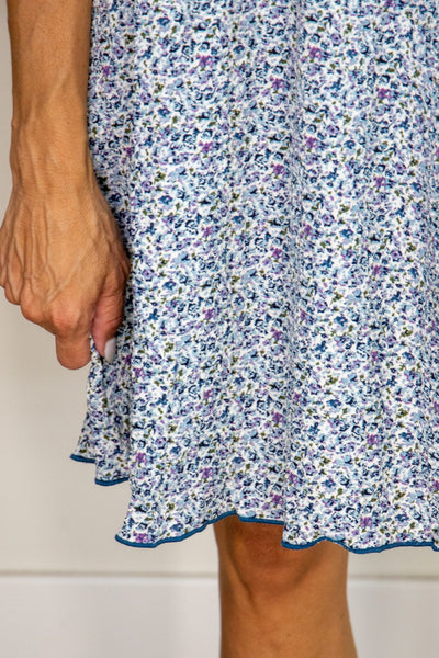 Blue Crinkle Ditsy Print Mini Dress hem line