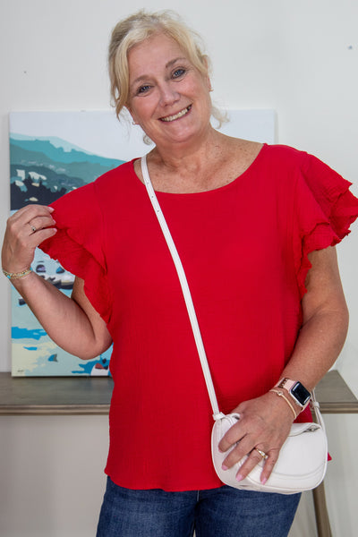 Cherry Ruffle Sleeve Gauze Top