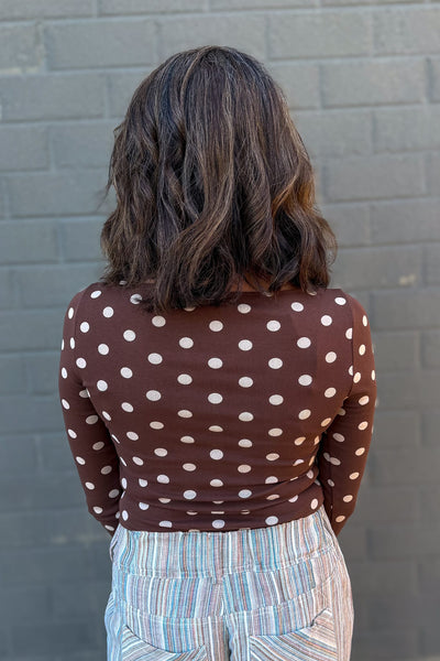 Dark Brown Polka Dot Long Sleeve Knit Top Back