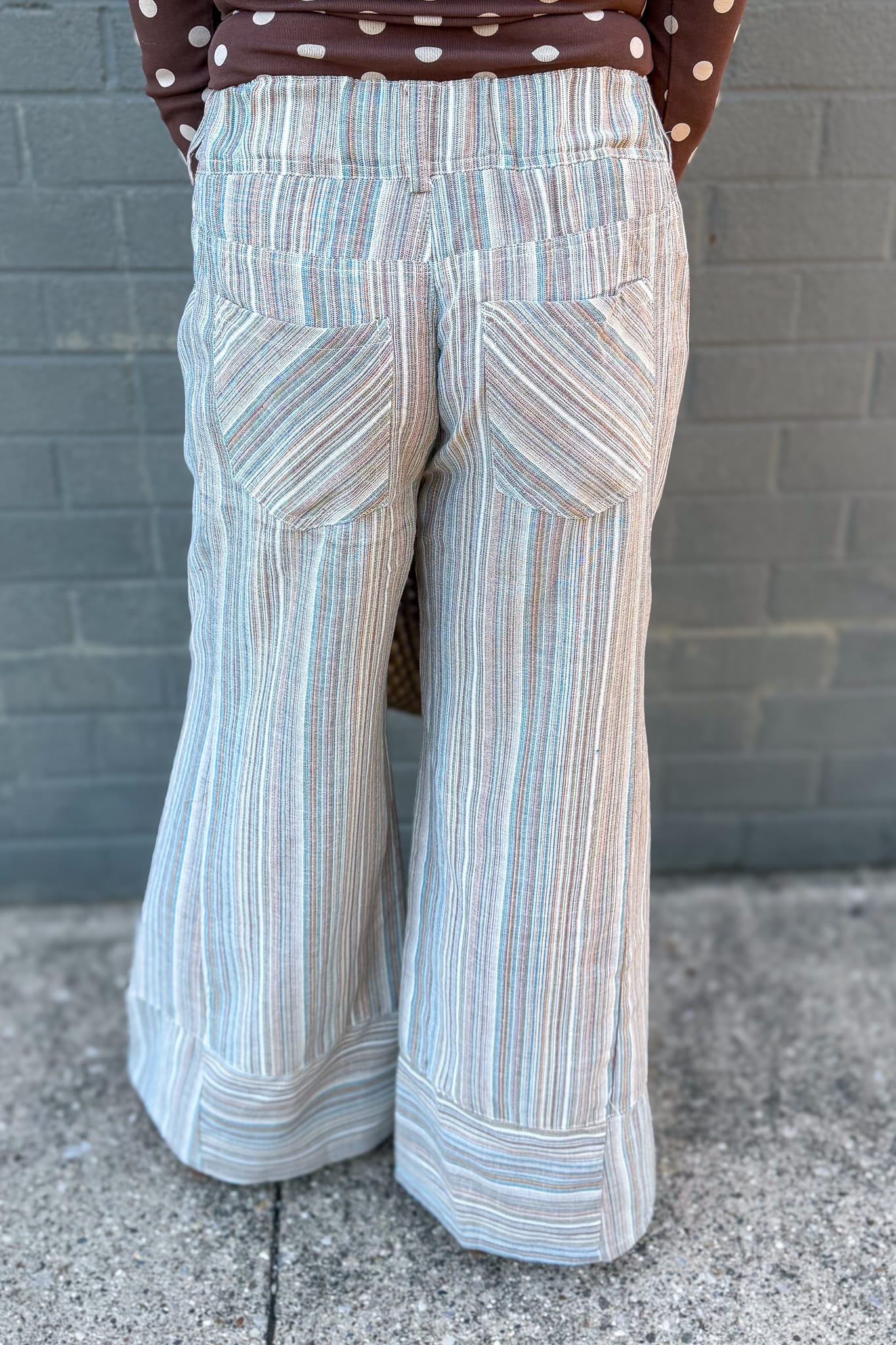 Multi Striped Flowy Wide Leg Pant Back