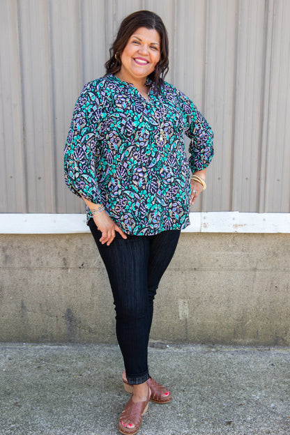 Teal & Purple Designed Lizzy Top styled