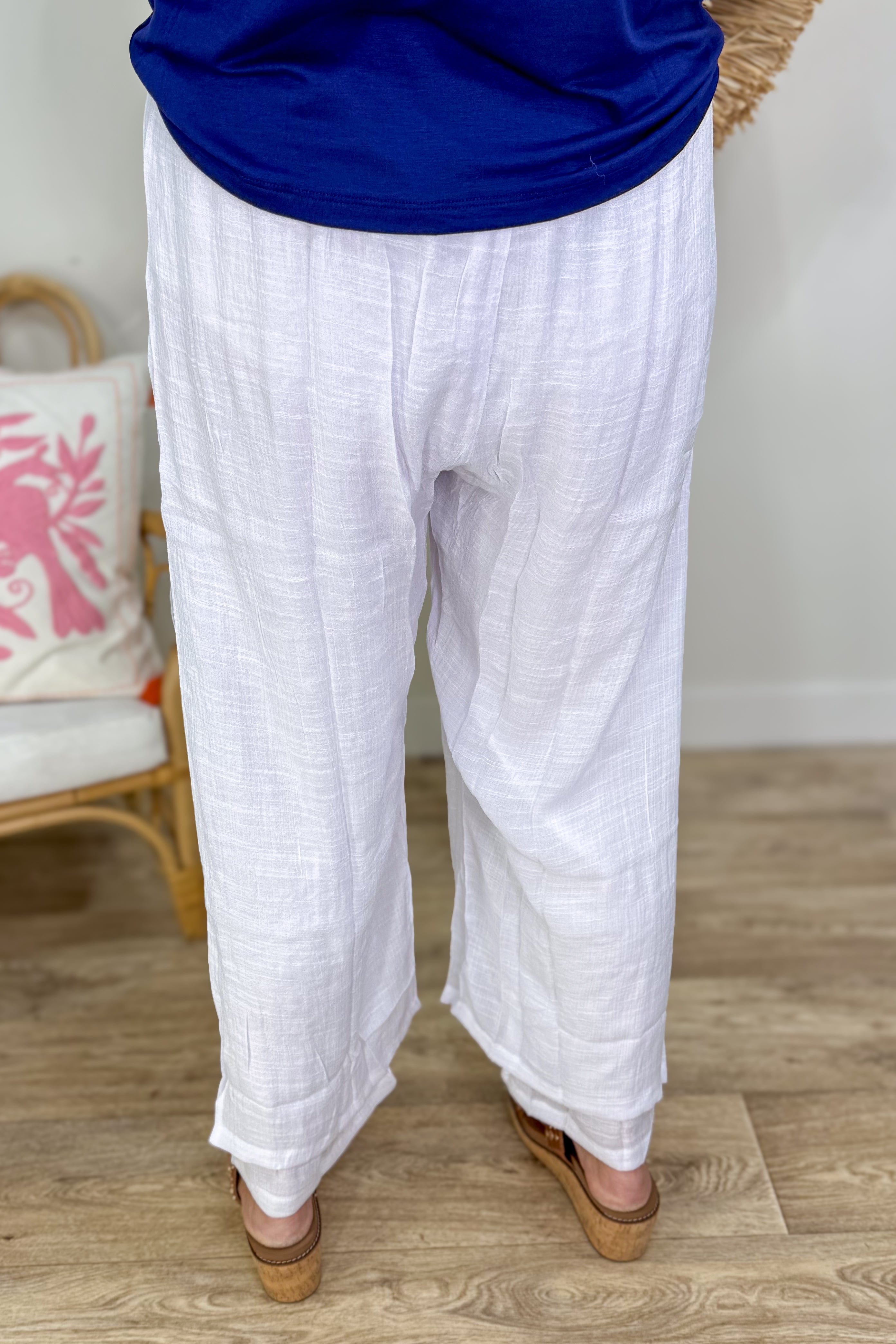 White Flowy Side Button Gauze Pant back