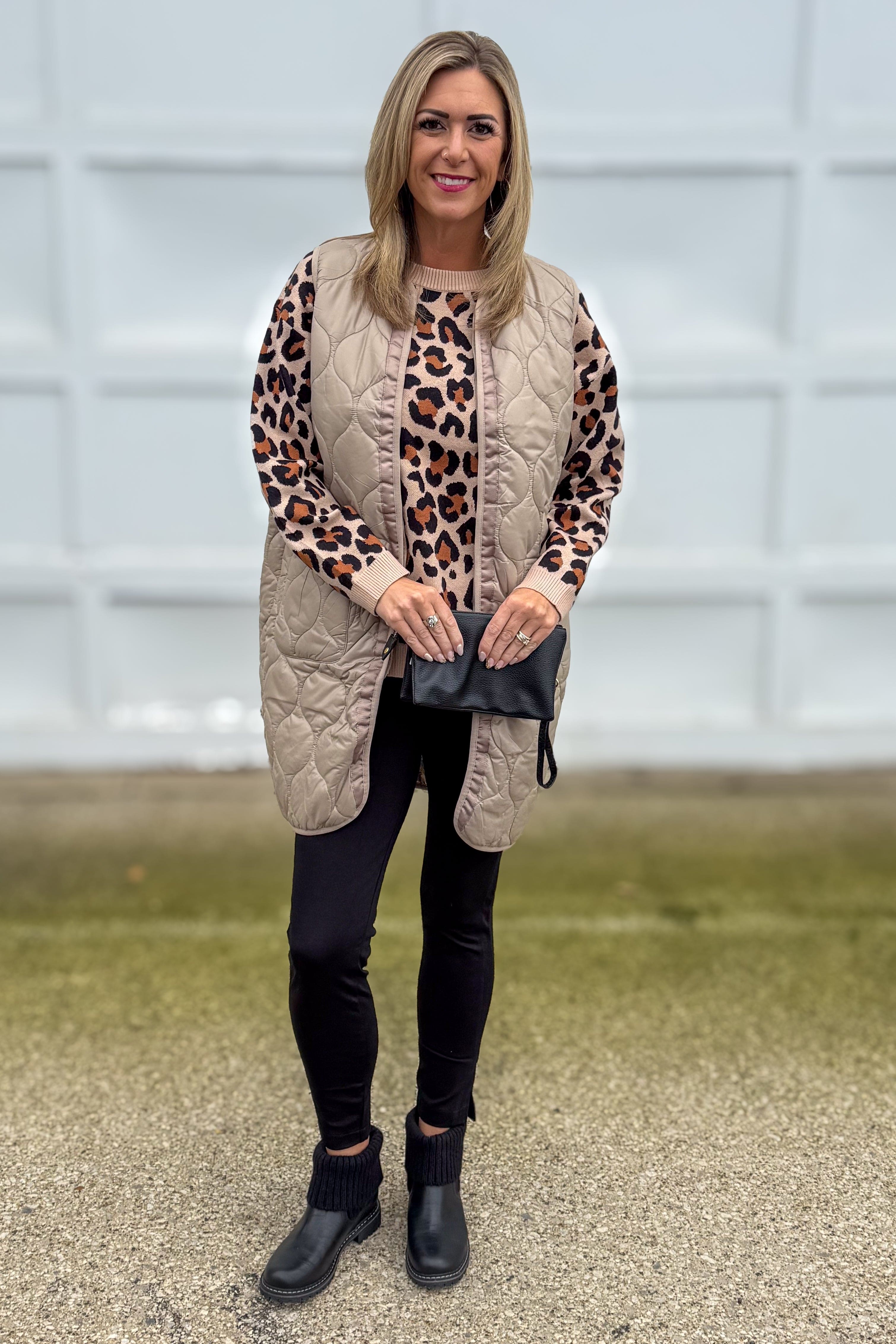 Khaki Leopard Crewneck Sweater