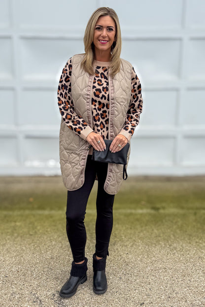 Beige Quilted Long Vest Styled