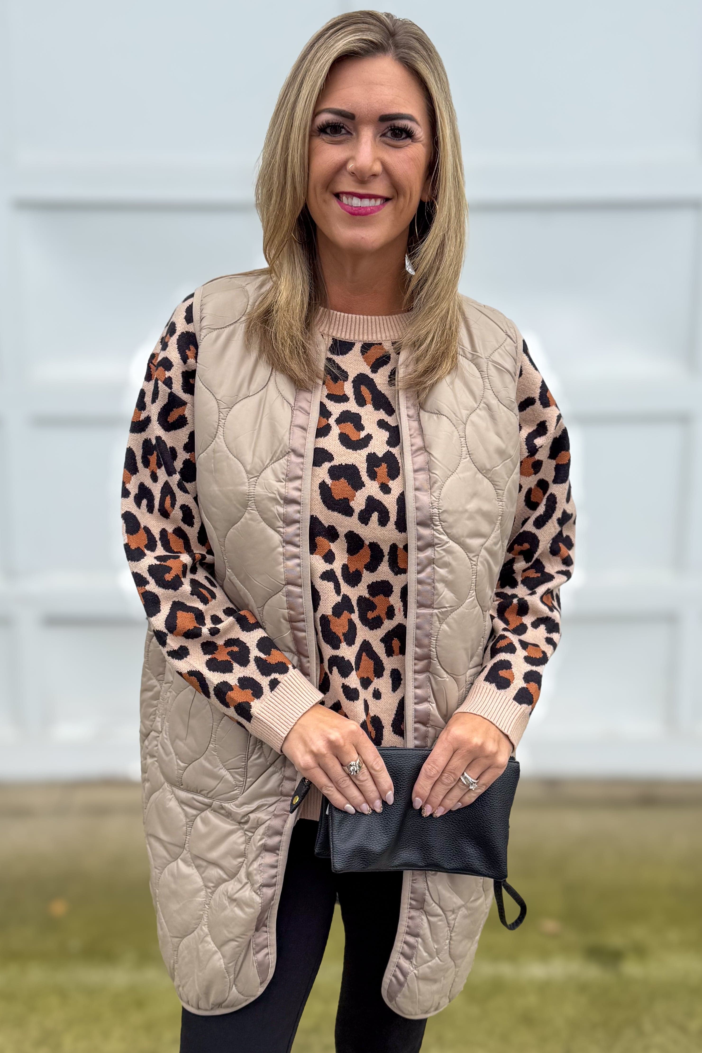 Beige Quilted Long Vest