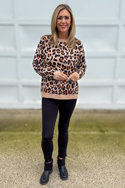 Khaki Leopard Crewneck Sweater Styled