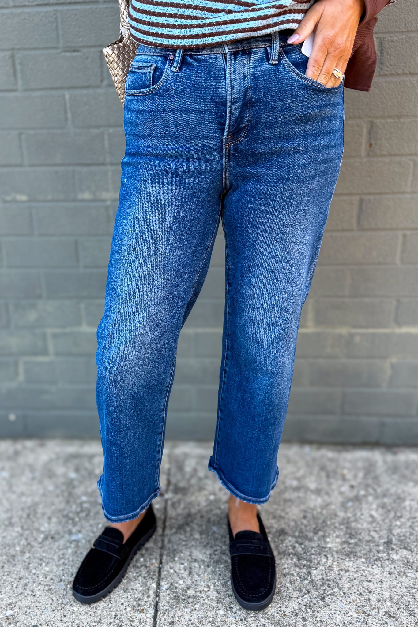 Dark Wash High Rise Crop Wide Leg Denim
