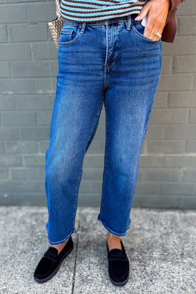 Dark Wash High Rise Crop Wide Leg Denim