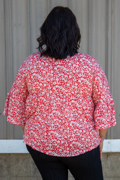 Burnt Red & White Floral Babydoll Top back