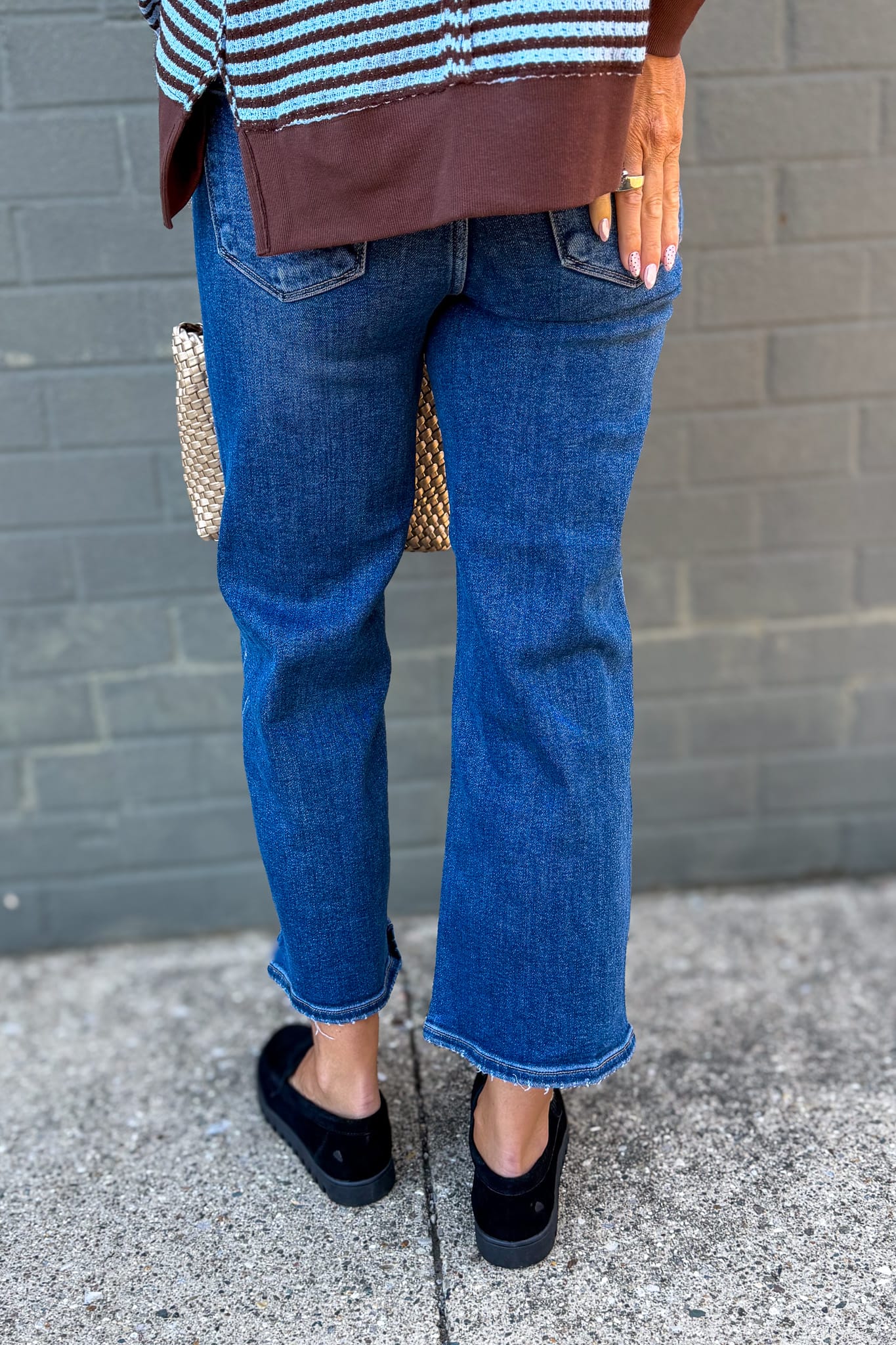 Dark Wash High Rise Crop Wide Leg Denim Back