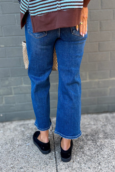 Dark Wash High Rise Crop Wide Leg Denim Back