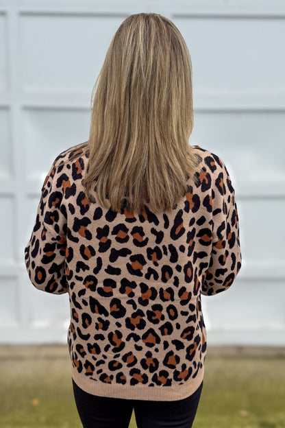 Khaki Leopard Crewneck Sweater Back