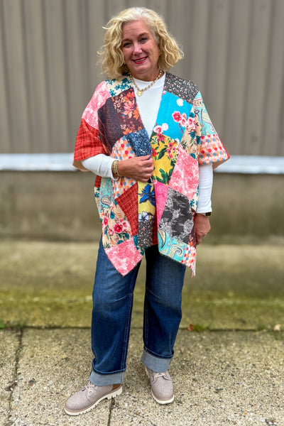 Patchwork Knit Kimono Styled