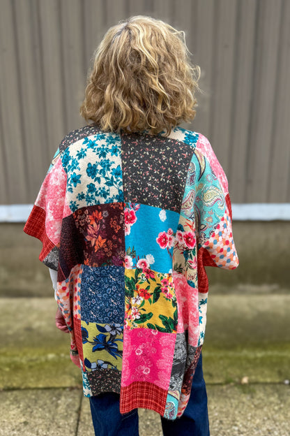 Patchwork Knit Kimono Back