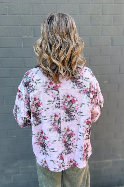 Pink & Brown Floral Denim Jacket Back