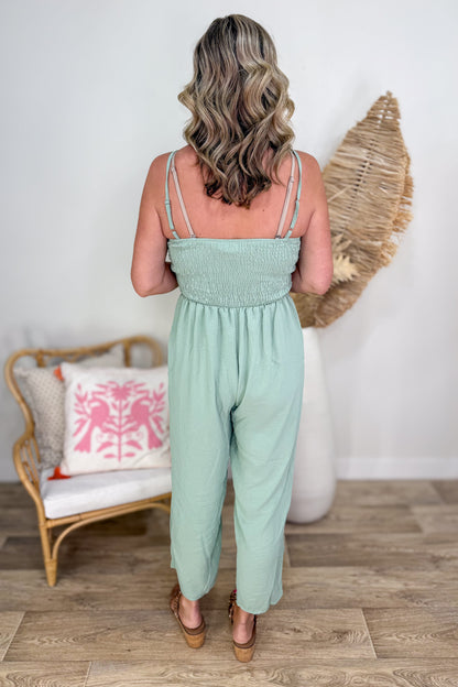 Sage Sleek Spaghetti Strap Jumpsuit back