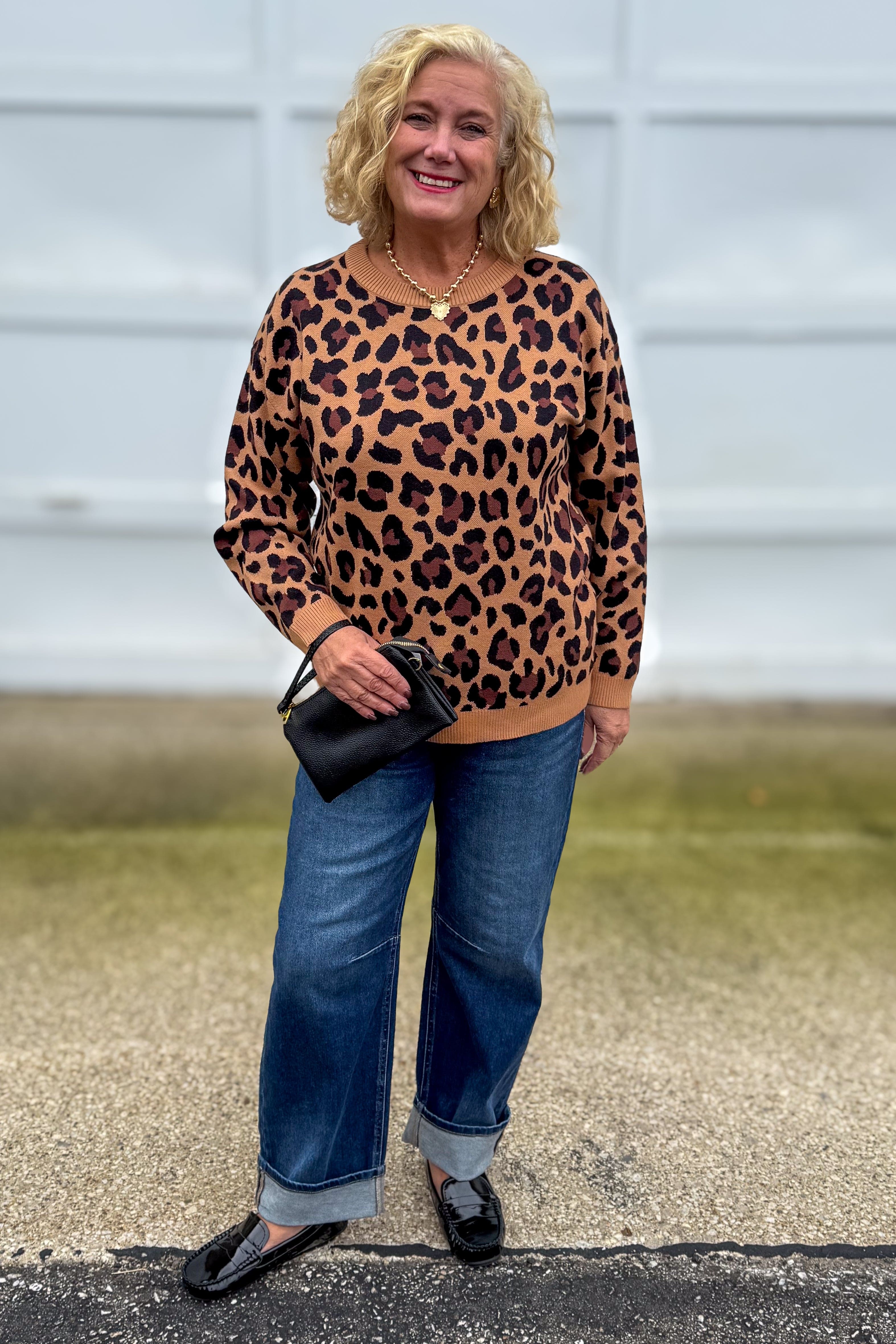 Caramel Leopard Crewneck Sweater Styled