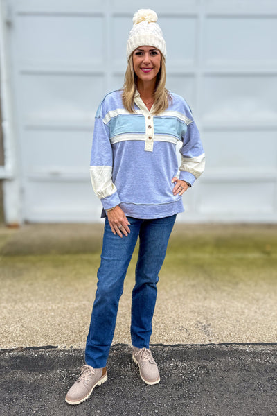 Grey Polo With Blue & Ivory Stripes Styled
