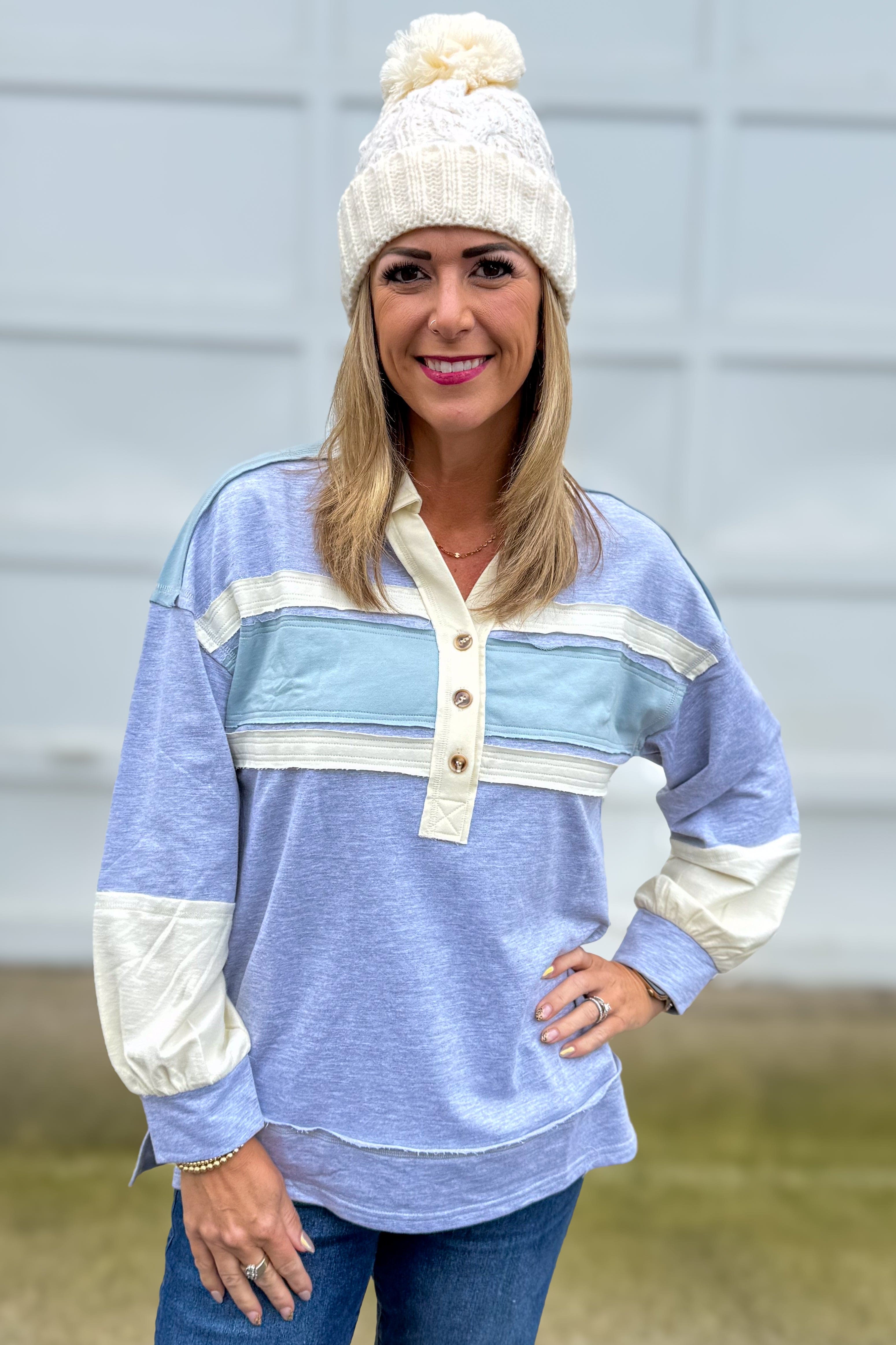 Grey Polo With Blue & Ivory Stripes