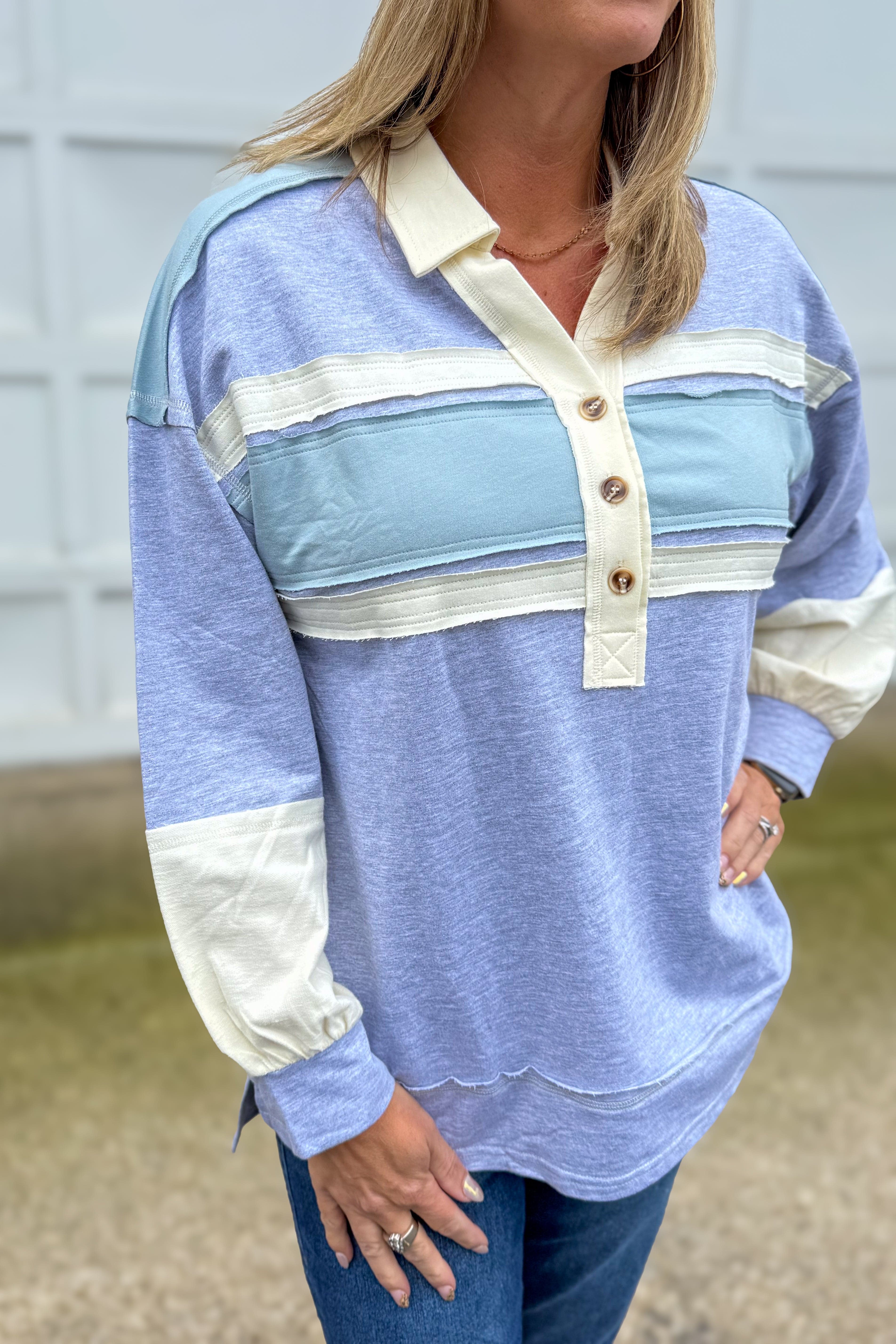 Grey Polo With Blue & Ivory Stripes